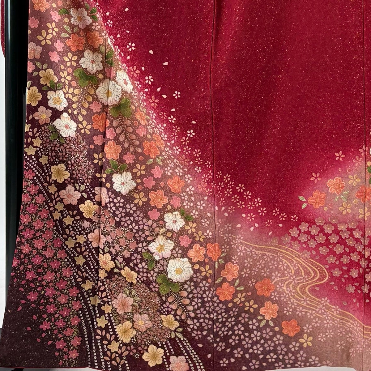 美品】 振袖 身丈163cm 裄丈68cm L 袷 やまと 辻が花 桜 金通し 金彩