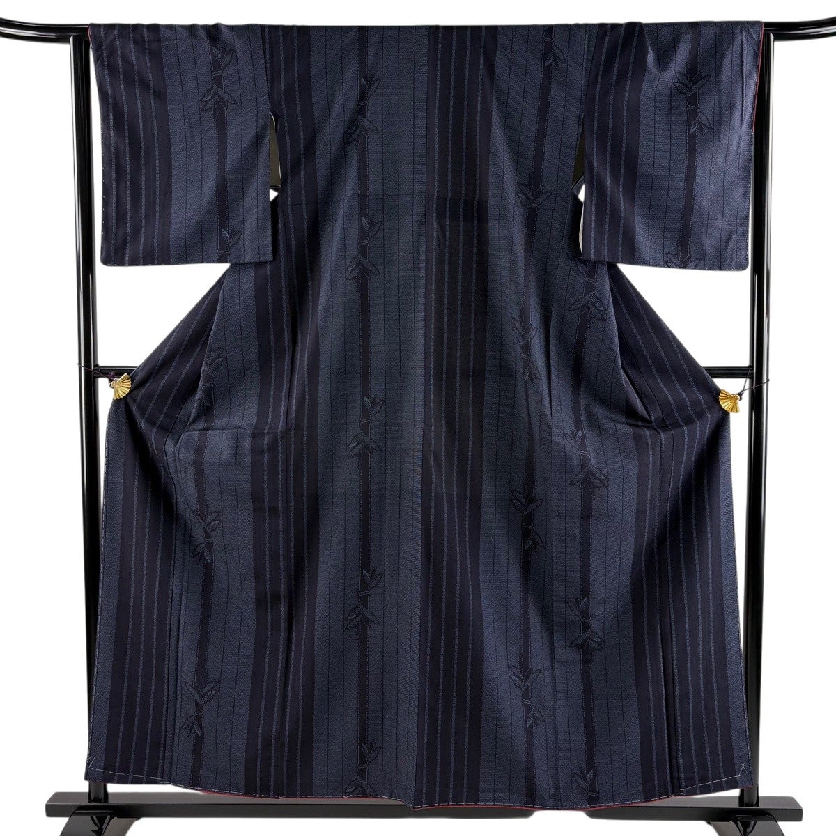 美品】 紬 身丈157cm 裄丈65cm M 袷 やまと 証紙あり 竹 縞 紺色 正絹