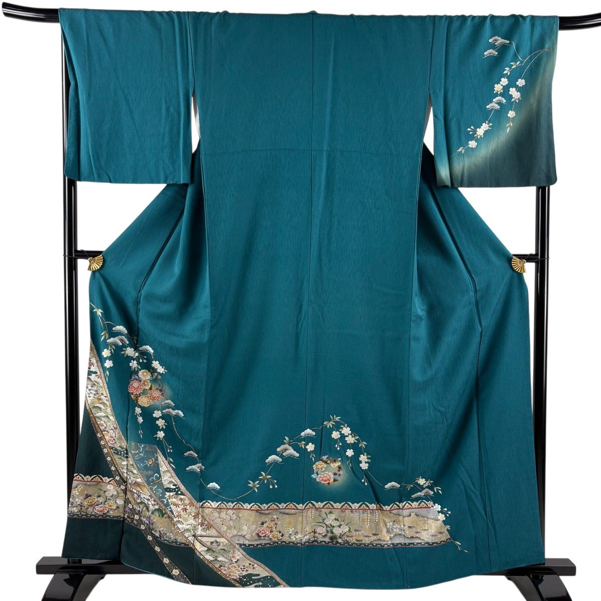訪問着 身丈162cm 裄丈64.5cm M 袷 文箱 草花 金銀彩 螺鈿 ピンク 正絹