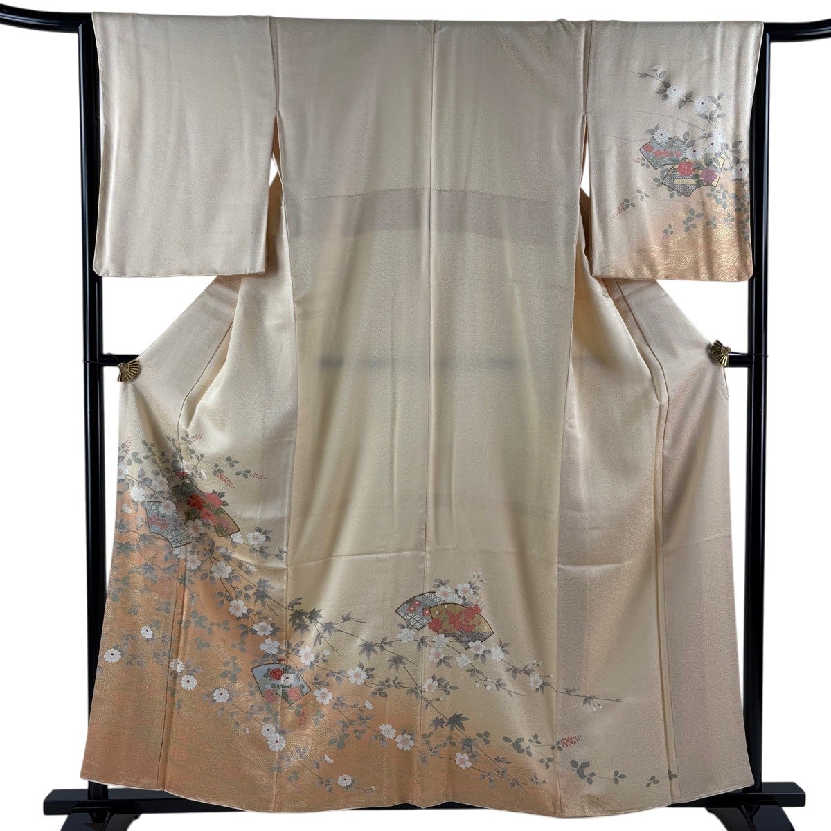 美品】 訪問着 身丈162.5cm 裄丈65.5cm M 袷 扇面 草花 金彩 染め分け