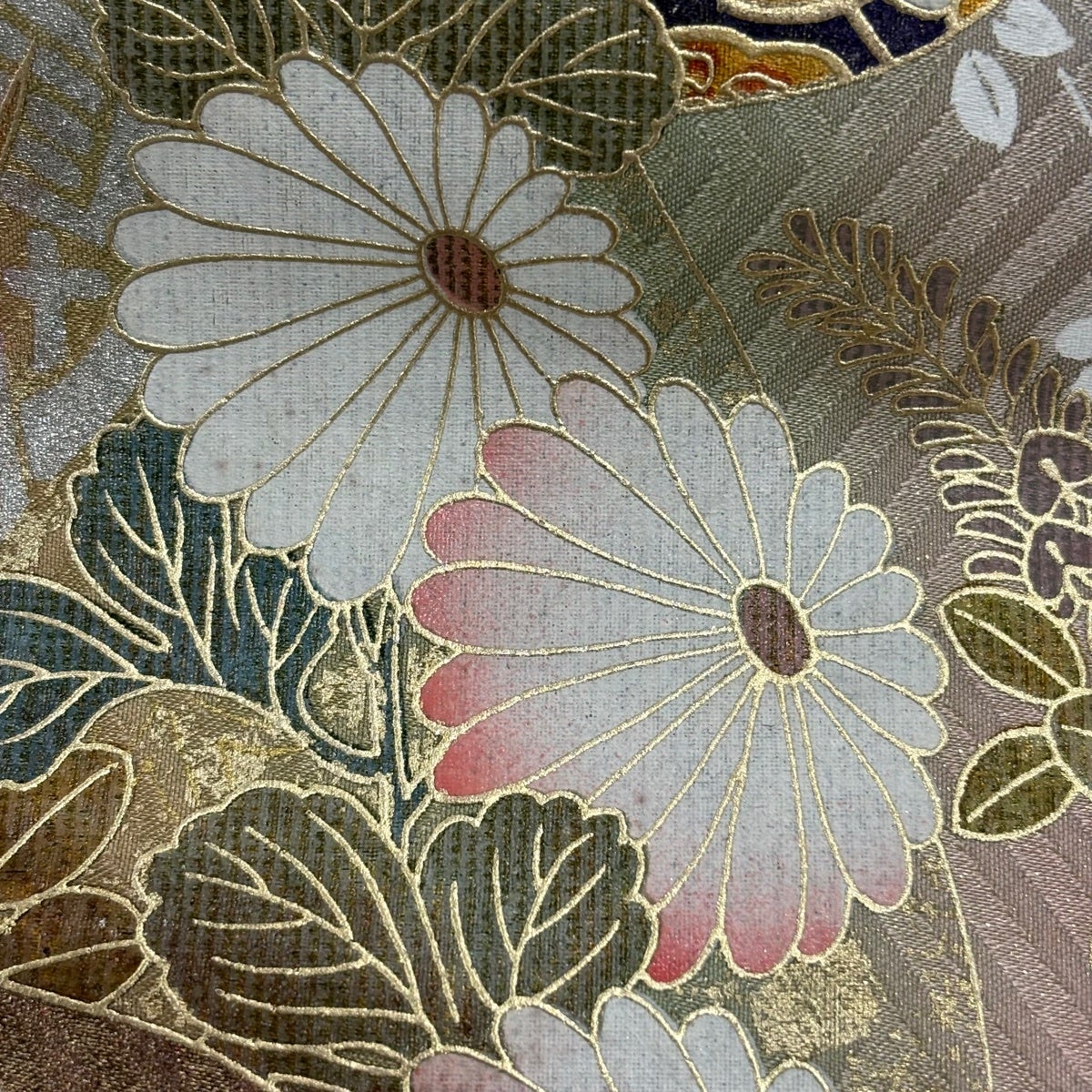 振袖 身丈154.5cm 裄丈62.5cm S 袷 鼓 菊 金銀彩 ぼかし サーモン