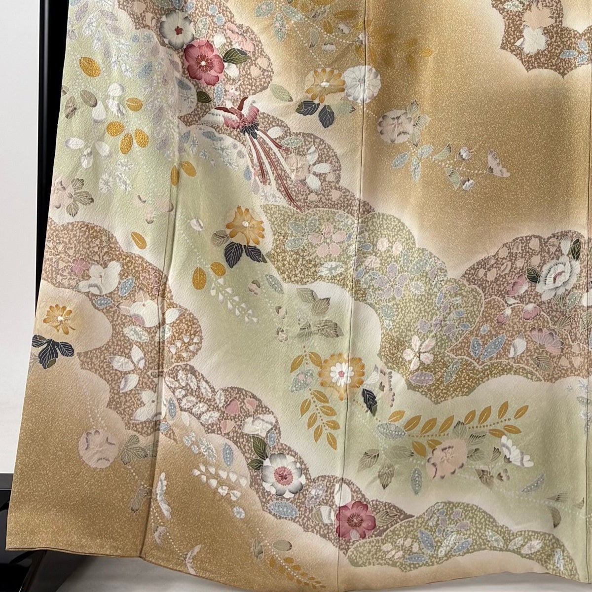 訪問着 身丈167.5cm 裄丈65.5cm M 袷 花鳥 雲文 絞り 金彩 ベージュ