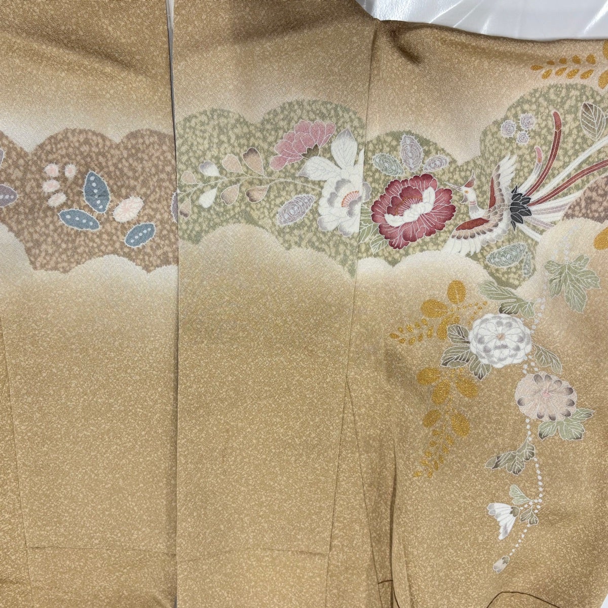 訪問着 身丈167.5cm 裄丈65.5cm M 袷 花鳥 雲文 絞り 金彩 ベージュ