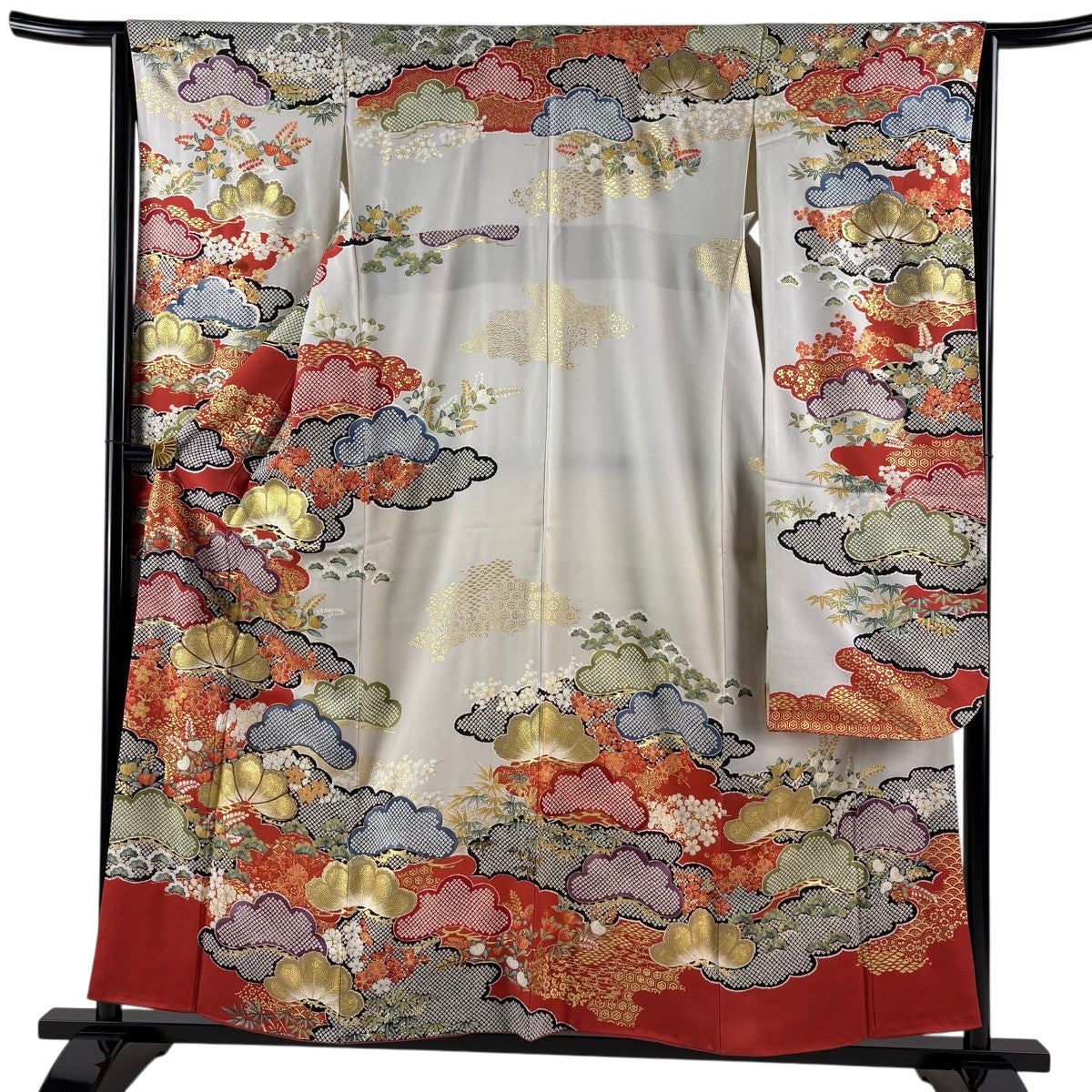 振袖 身丈158.5cm 裄丈63.5cm S 袷 岩田専太郎 落款あり 松竹梅 橘