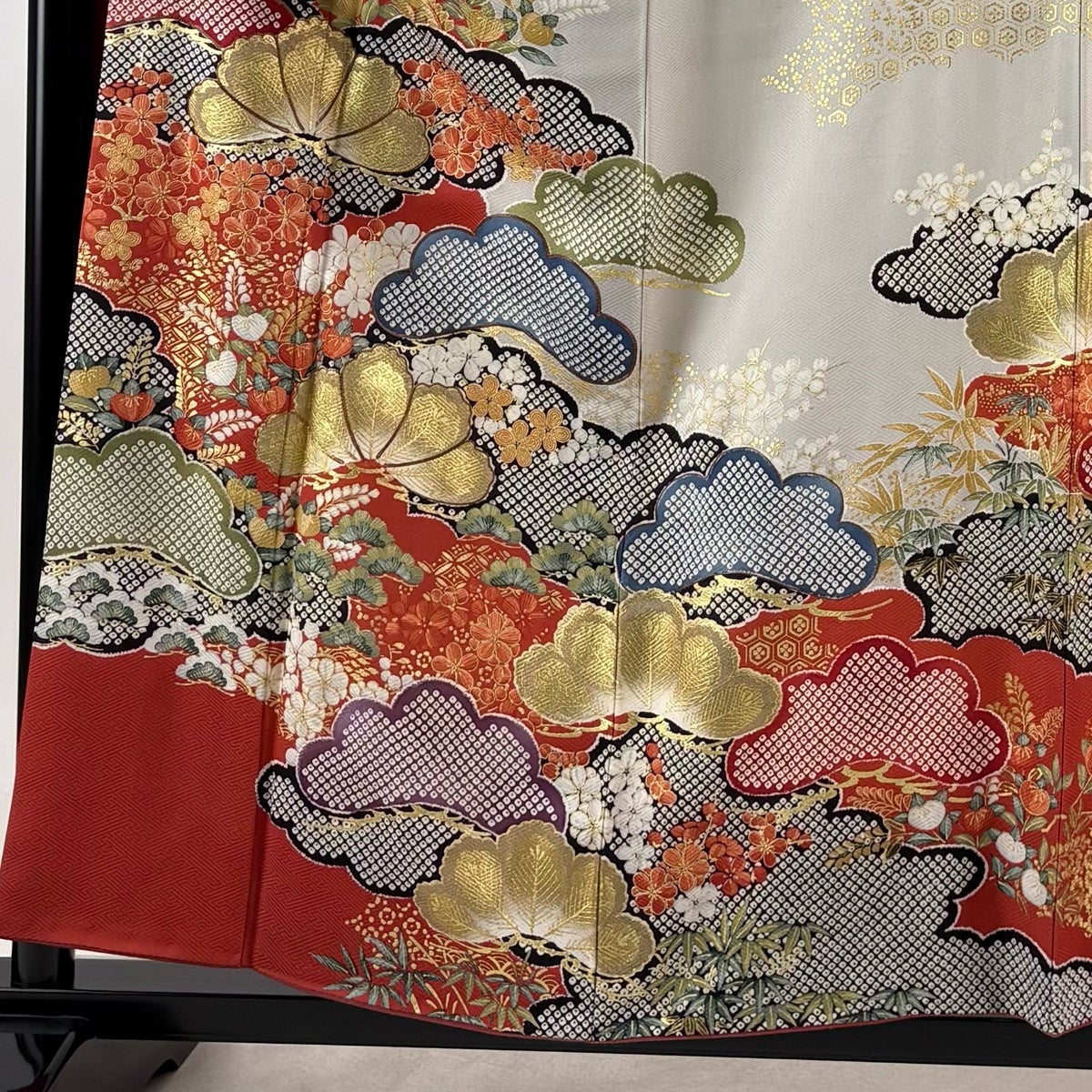 振袖 身丈158.5cm 裄丈63.5cm S 袷 岩田専太郎 落款あり 松竹梅 橘
