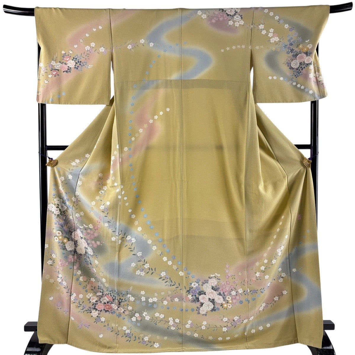 美品】 訪問着 身丈170cm 裄丈69cm L 袷 落款あり 菊 草花 ぼかし