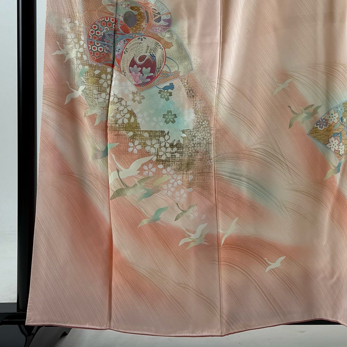 訪問着 身丈161cm 裄丈66cm M 袷 山本寛斎 落款あり 鼓 扇面 金彩