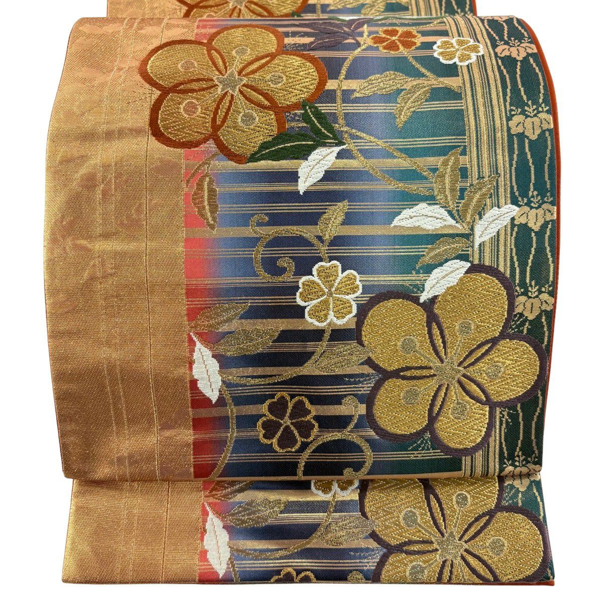 美品 袋帯 秀品 梅 藤 金銀糸 箔 黒 六通 正絹 中古 袋帯