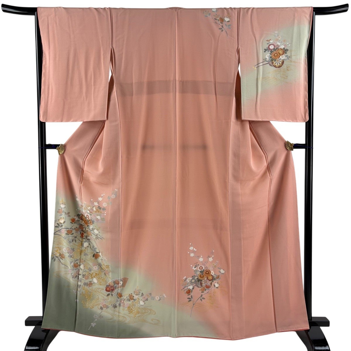 美品】 訪問着 身丈158.5cm 裄丈66.5cm M 袷 扇面 草花 金彩 ぼかし