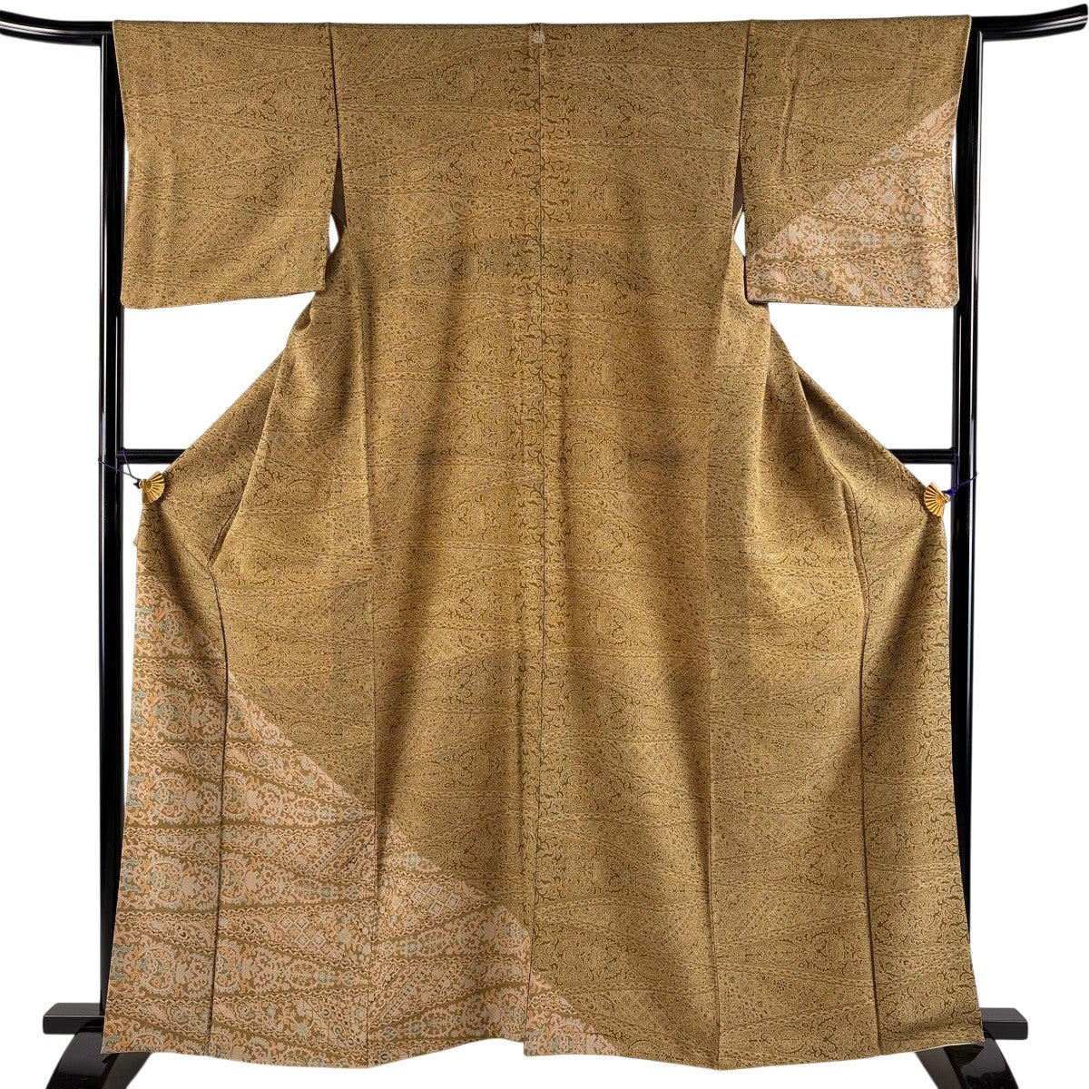 美品】 付下げ 身丈162cm 裄丈64cm M 袷 草花 幾何学模様 鶯色 正絹 秀