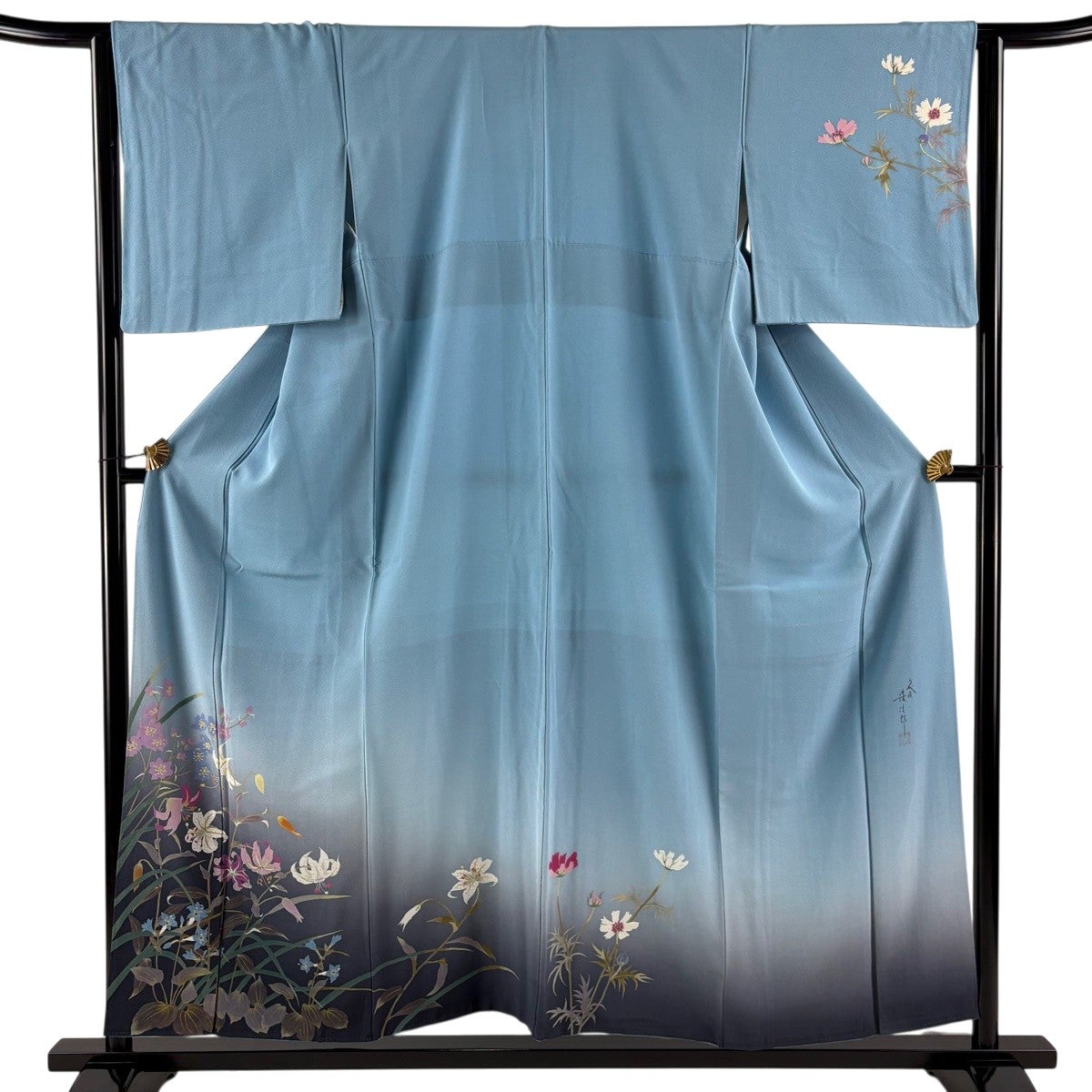 訪問着 身丈155.5cm 裄丈64cm M 袷 二代目清次郎 落款あり 百合 草花