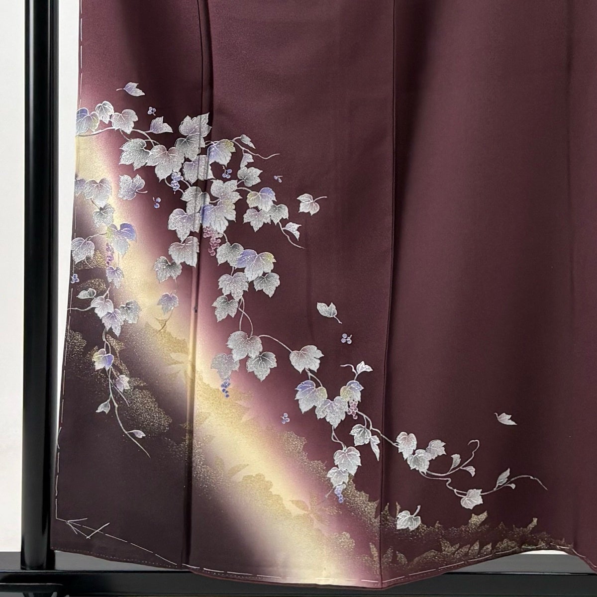 付下げ 身丈158cm 裄丈62cm S 袷 葡萄唐草 金銀彩 ぼかし 茶紫 正絹 秀