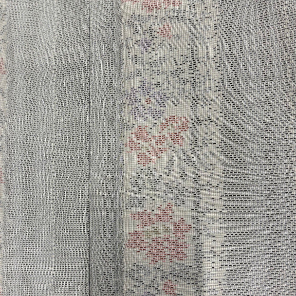 紬 身丈162cm 裄丈63cm S 袷 草花 縞 灰色 正絹 秀品｜中古・古着