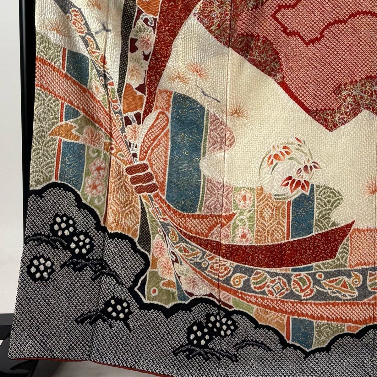 振袖 身丈167cm 裄丈67cm M 袷 束ね熨斗 草花 金銀彩 総絞り 赤 正絹