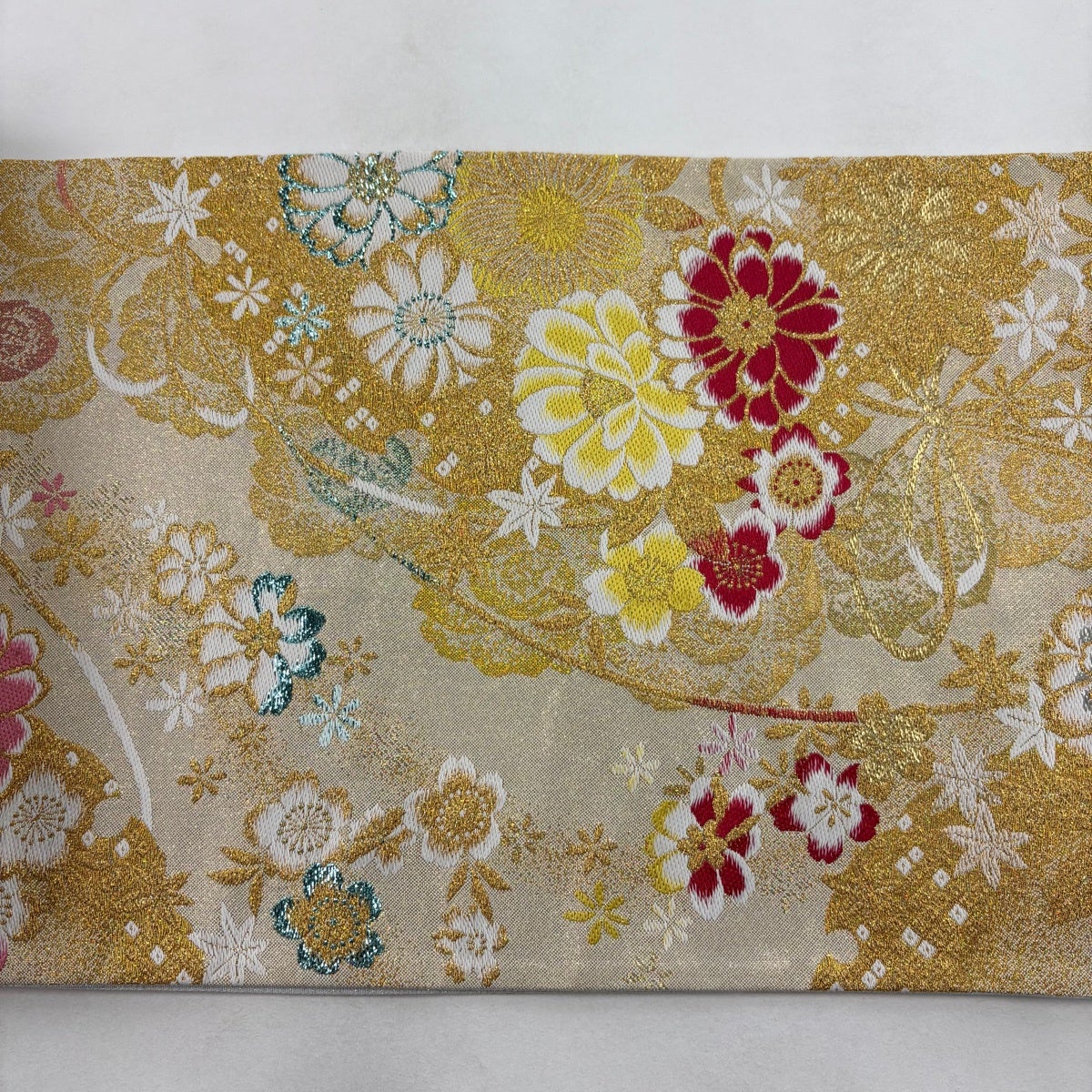 50%OFF 【美品】 袋帯 秀品 ダイヤの輝き 雪輪 草花 箔 金糸 金色 六通