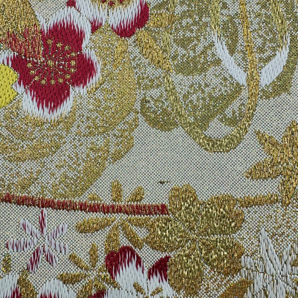 50%OFF 【美品】 袋帯 秀品 ダイヤの輝き 雪輪 草花 箔 金糸 金色 六通