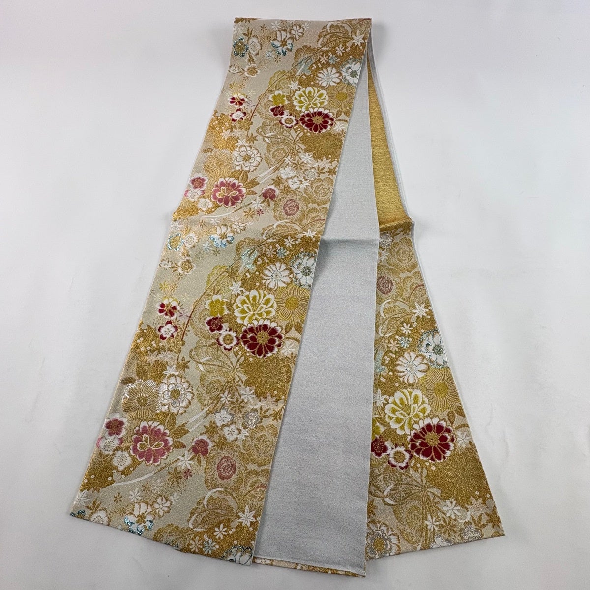 50%OFF 【美品】 袋帯 秀品 ダイヤの輝き 雪輪 草花 箔 金糸 金色 六通