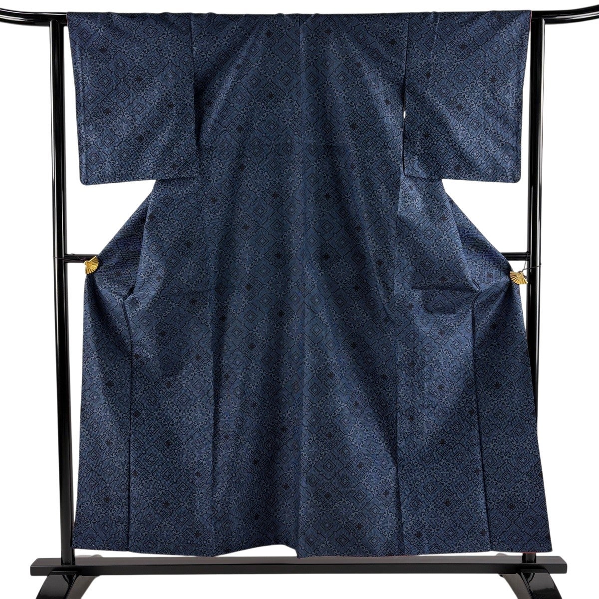 美品】 紬 身丈157cm 裄丈65cm M 袷 やまと 証紙あり 竹 縞 紺色 正絹