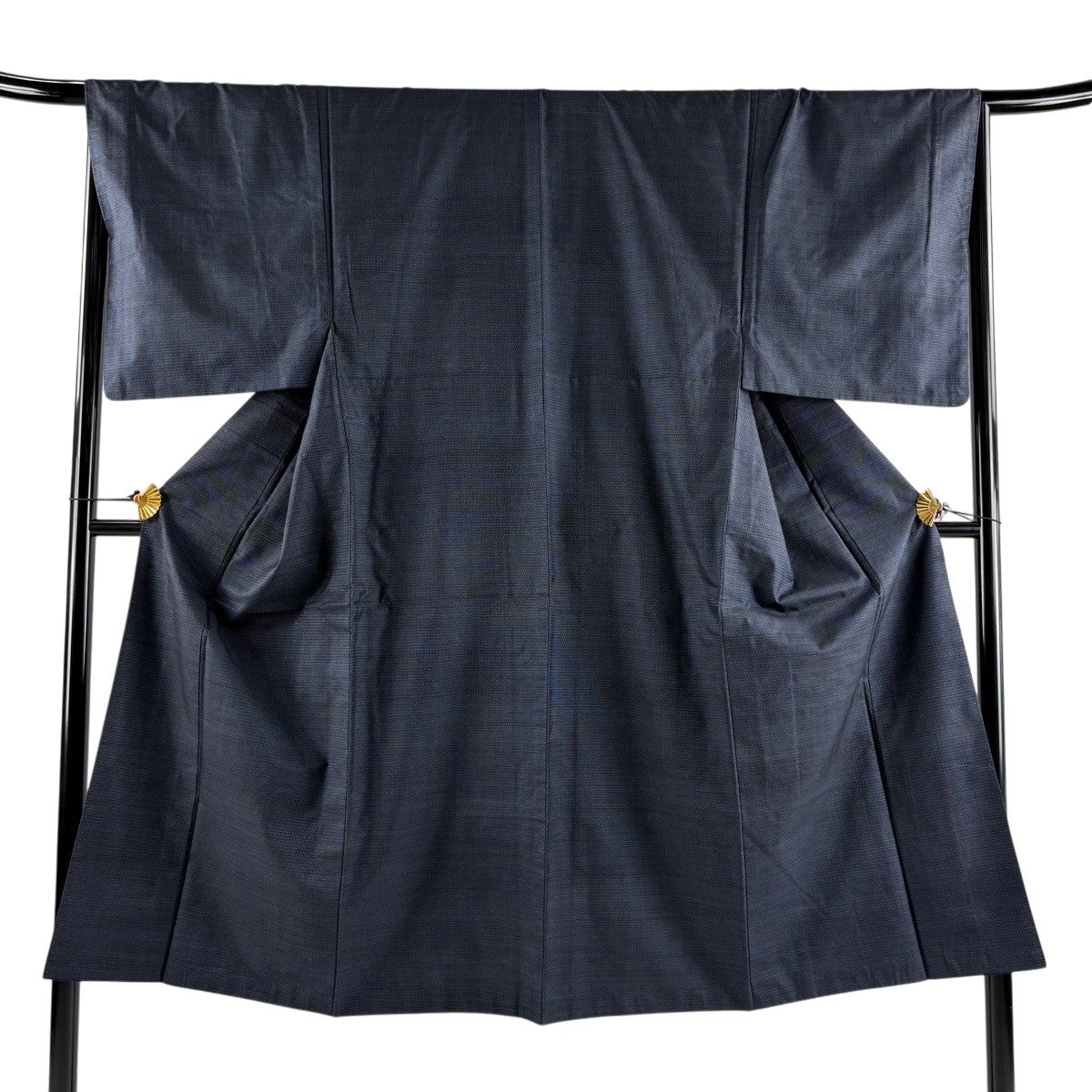 小紋　身丈157　裄65　紬　単衣　亀甲　藍染　正絹　着物　031b p 美品】 紬 身丈157cm 裄丈63cm S 袷 花唐草 亀甲 深緑 正絹 優品｜中古