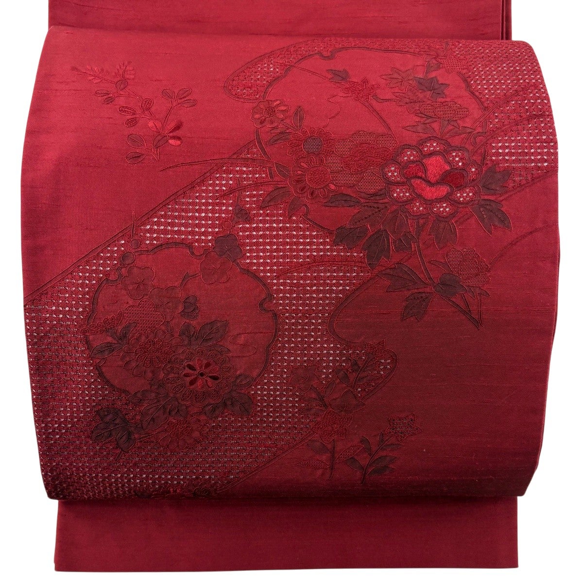 【未使用品】袋帯 細かな蘇州刺繍　鳳凰　紅ピンク　お太鼓柄 袋帯 名品 落款あり 雲娥導 扇 花鳥 蘇州刺繍 金銀糸 金色 お太鼓柄