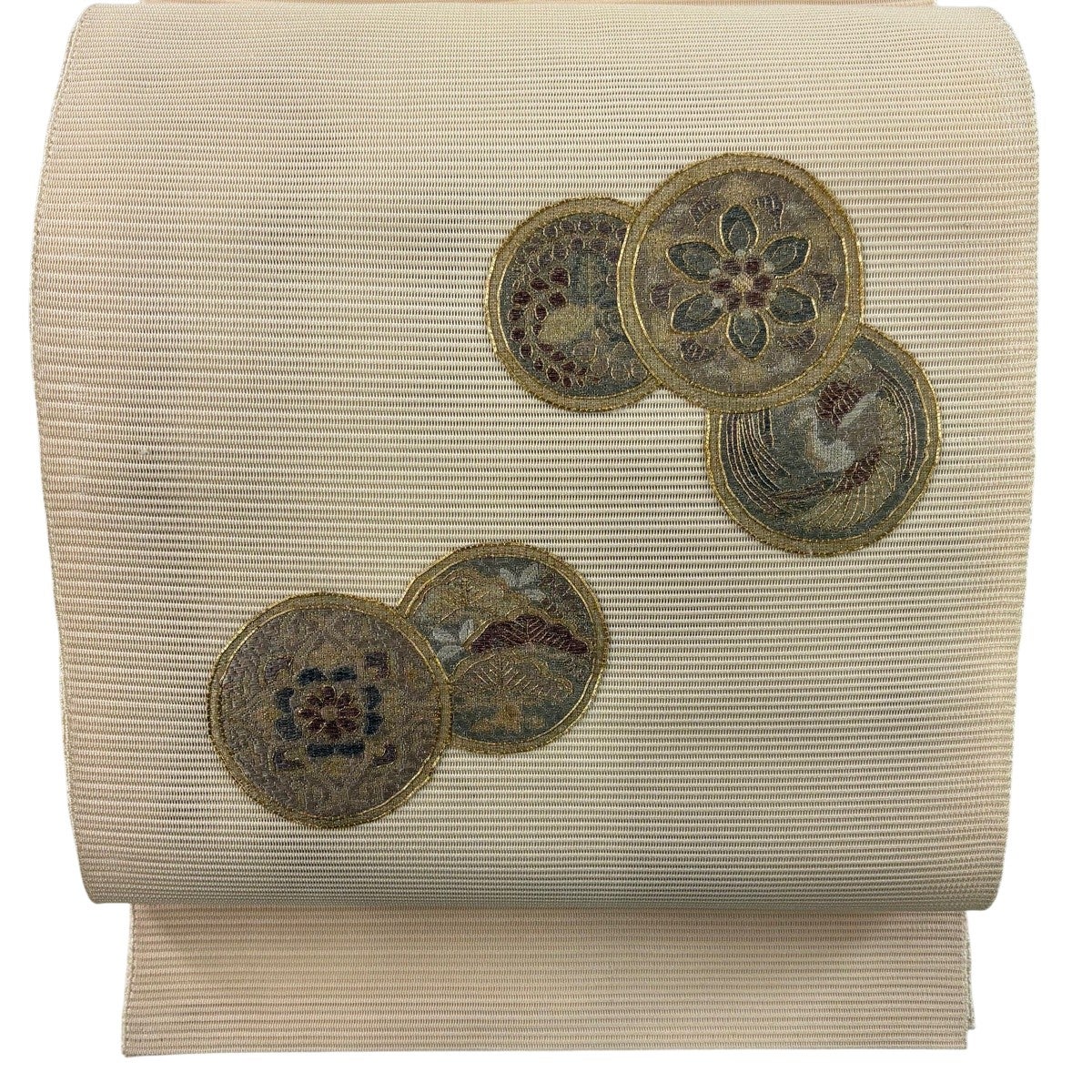 美品】 名古屋帯 秀品 夏帯 絽 八寸名古屋帯 松葉仕立て 草花 流水 金