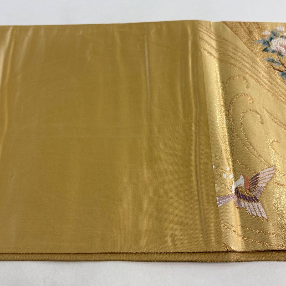 50%OFF 【美品】 袋帯 秀品 関西仕立て 草花 鳥 金糸 箔 金色 六通
