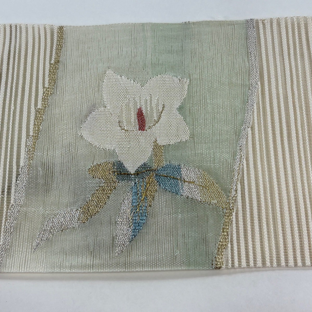 名古屋帯 秀品 夏帯 絽 八寸名古屋帯 枝花 金銀糸 ベージュ 正絹｜中古