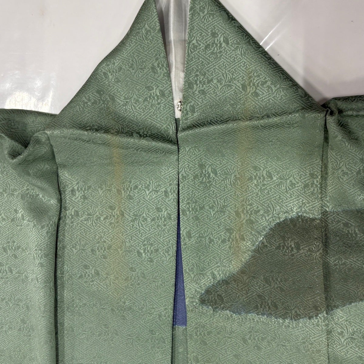訪問着 身丈163cm 裄丈62cm S 単衣 草花 亀甲 絞り 灰緑 正絹 秀品