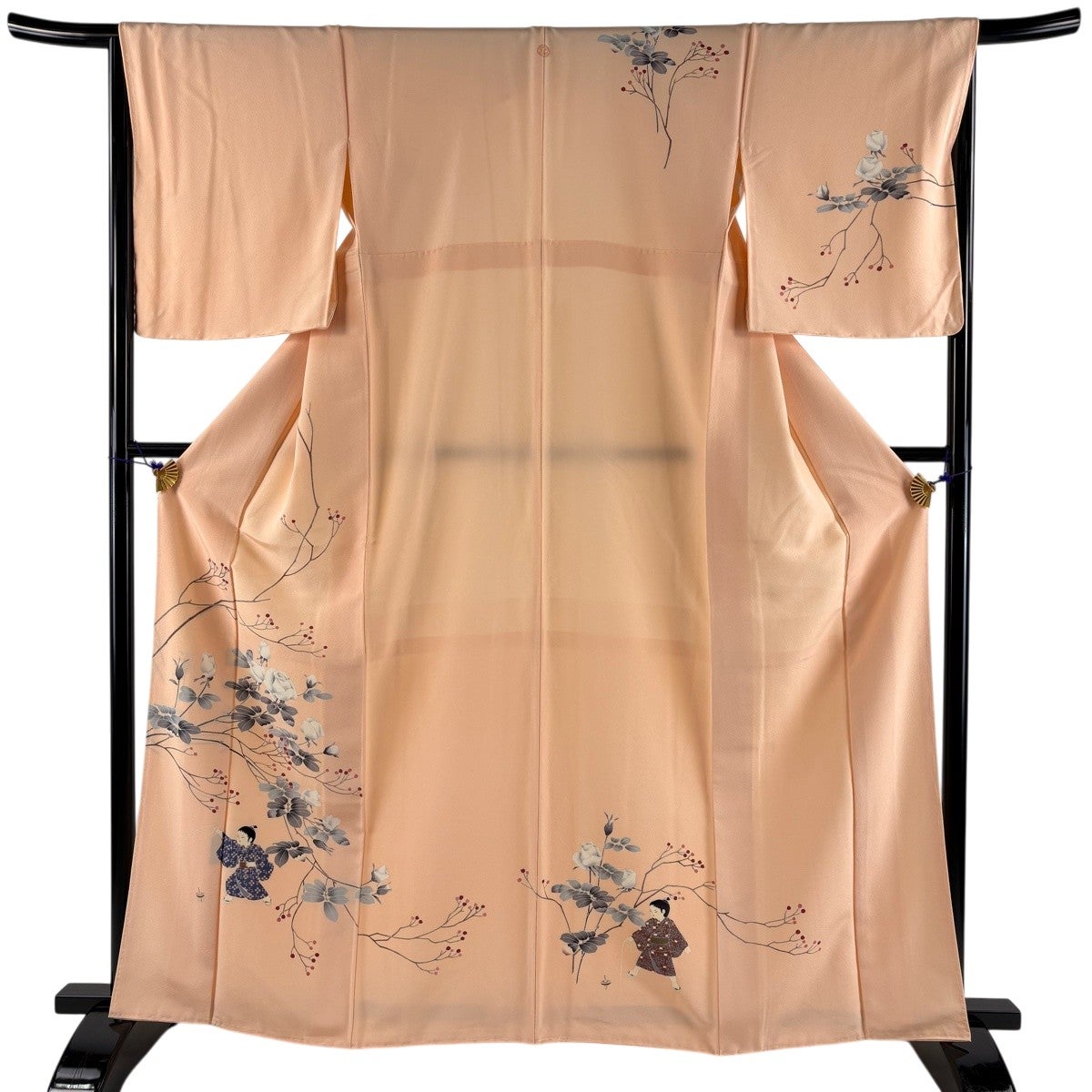美品】 訪問着 身丈162cm 裄丈66.5cm M 袷 童 薔薇 薄オレンジ 正絹 秀