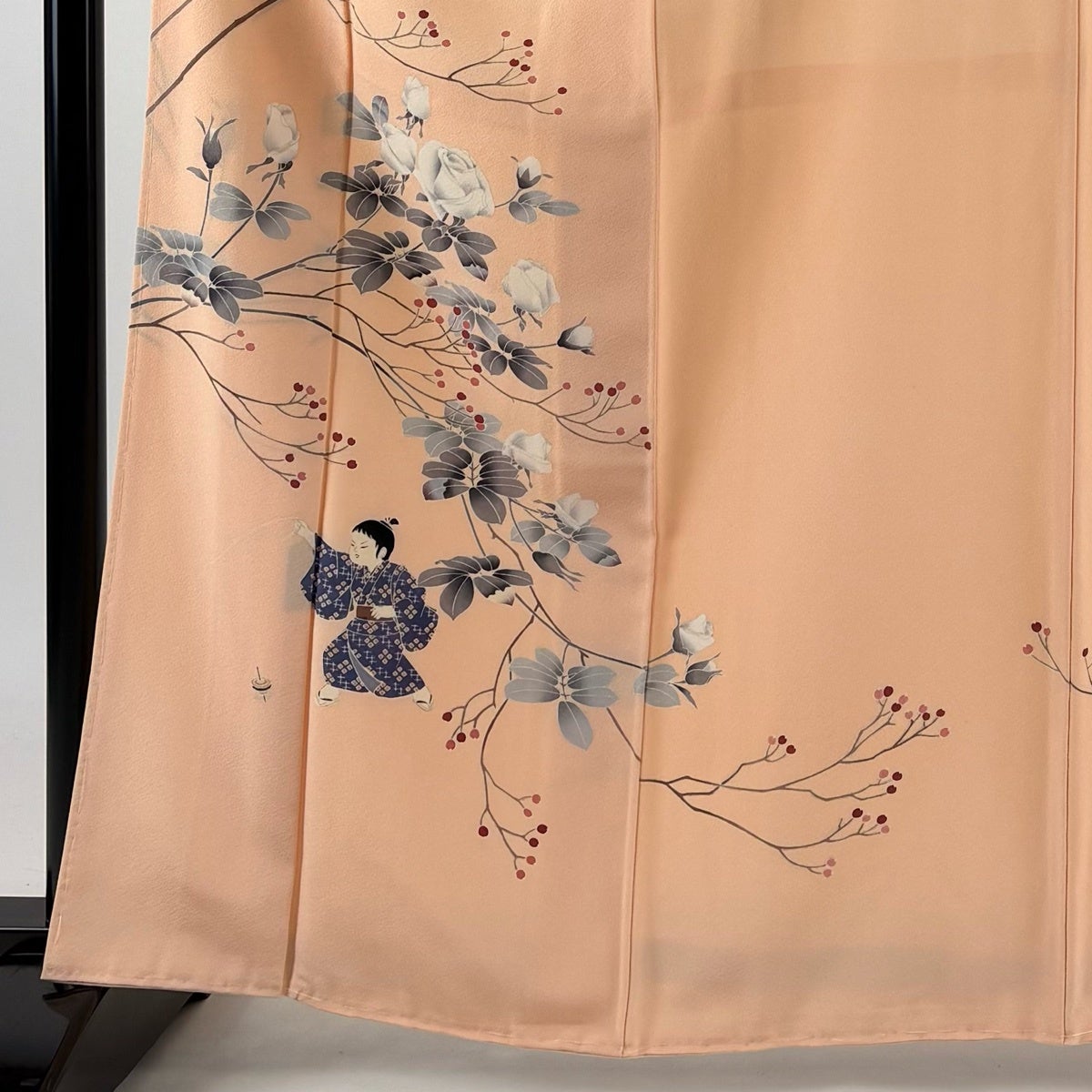 美品】 訪問着 身丈162cm 裄丈66.5cm M 袷 童 薔薇 薄オレンジ 正絹 秀