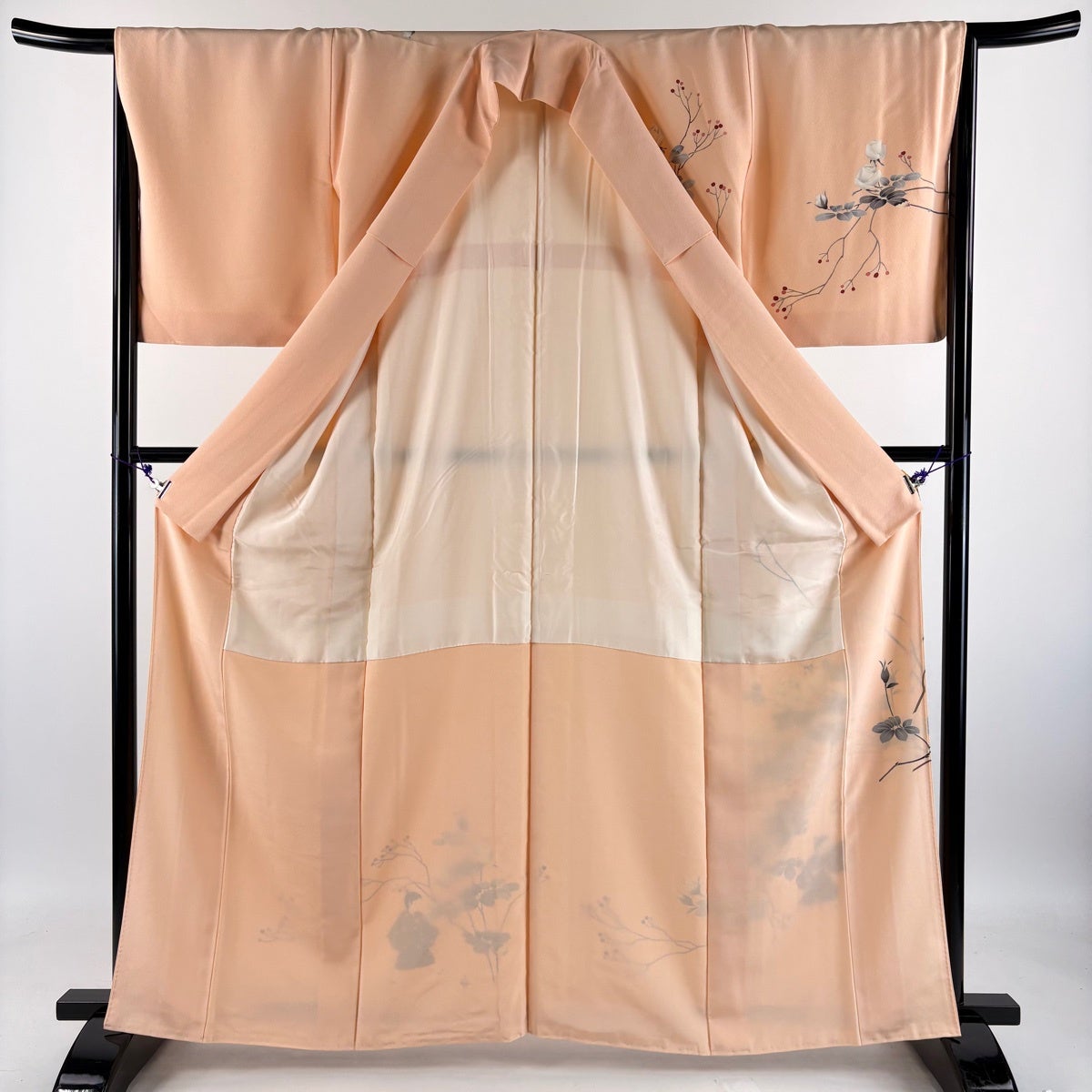 美品】 訪問着 身丈162cm 裄丈66.5cm M 袷 童 薔薇 薄オレンジ 正絹 秀