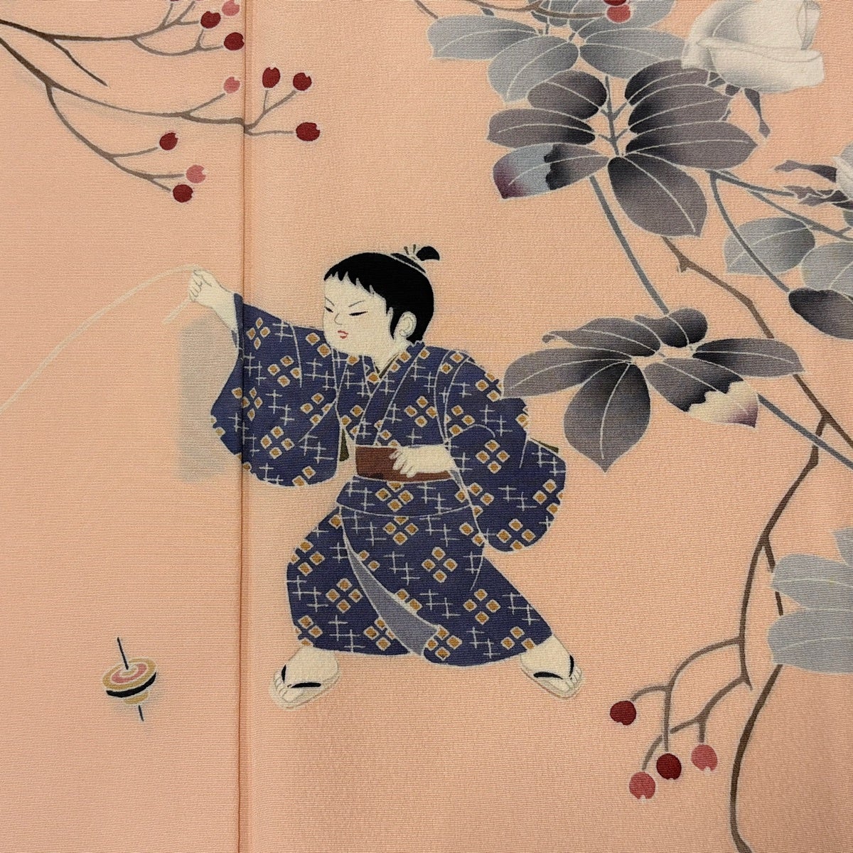 美品】 訪問着 身丈162cm 裄丈66.5cm M 袷 童 薔薇 薄オレンジ 正絹 秀