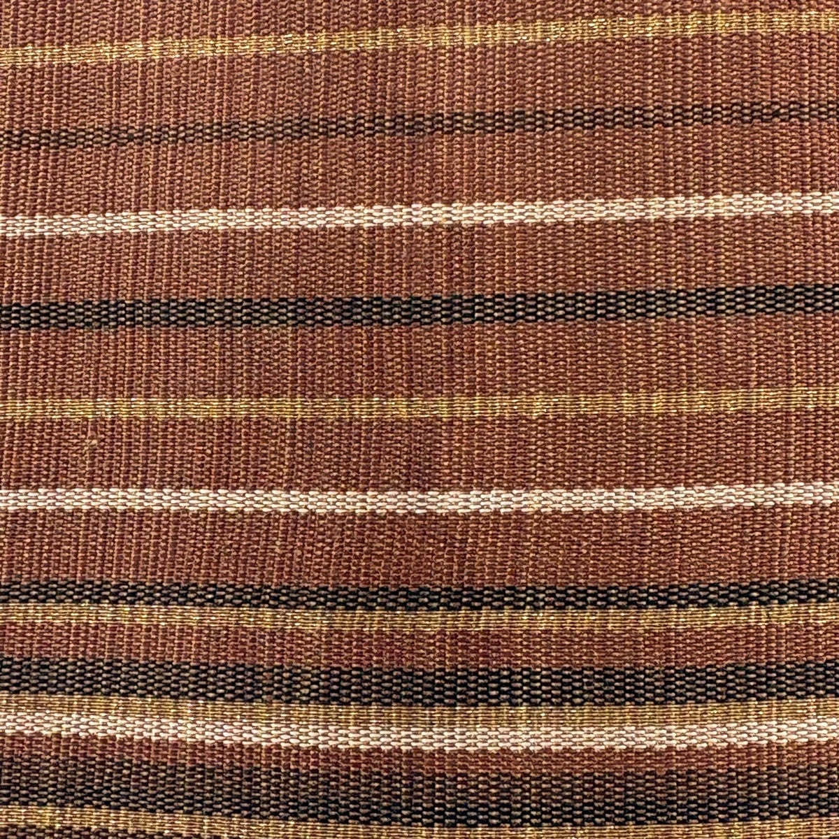 名古屋帯 秀品 八寸名古屋帯 夏帯 縞 幾何学模様 金糸 茶色 正絹｜中古