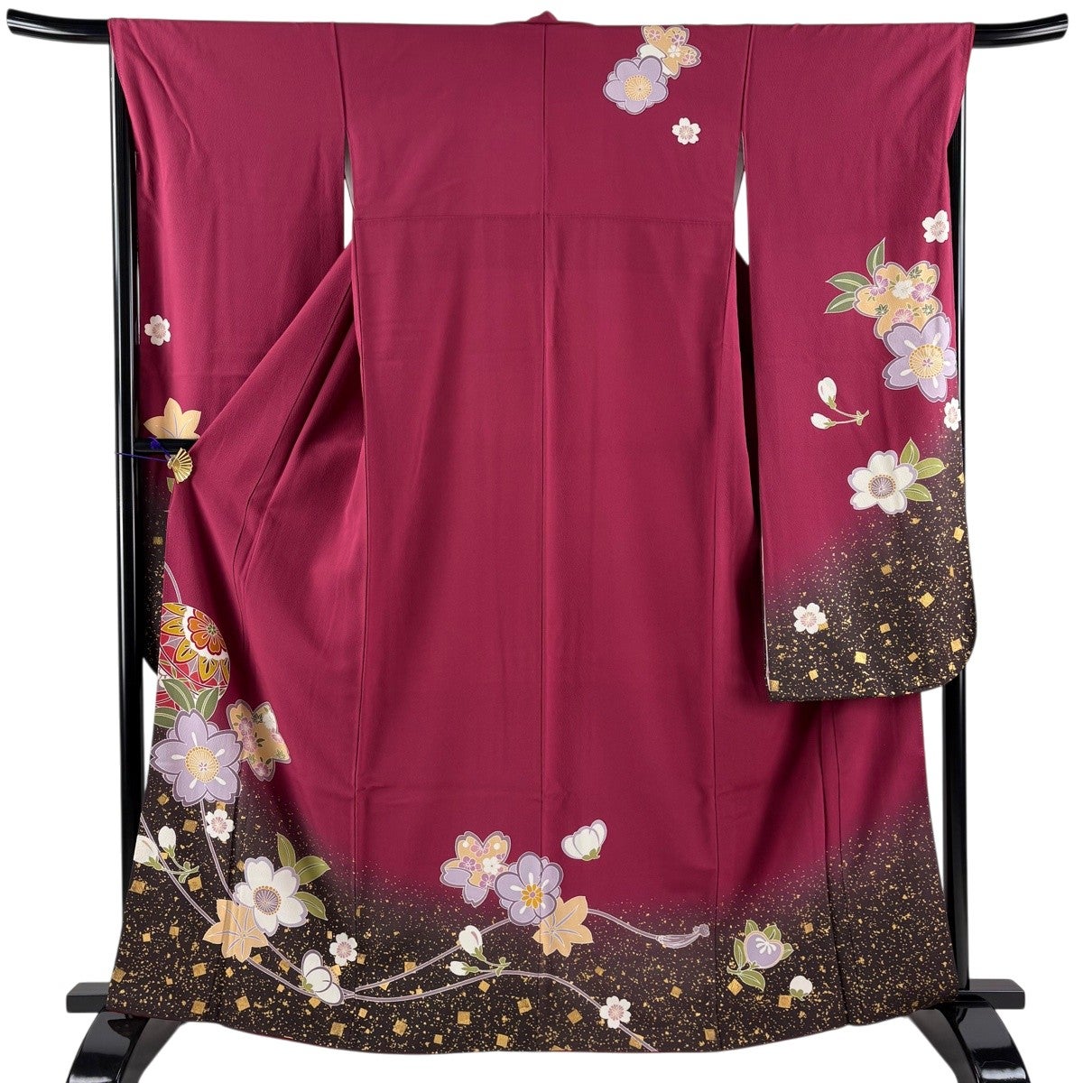 美品】 振袖 身丈163cm 裄丈67.5cm L 袷 牡丹 手鞠 金糸 金彩 水色