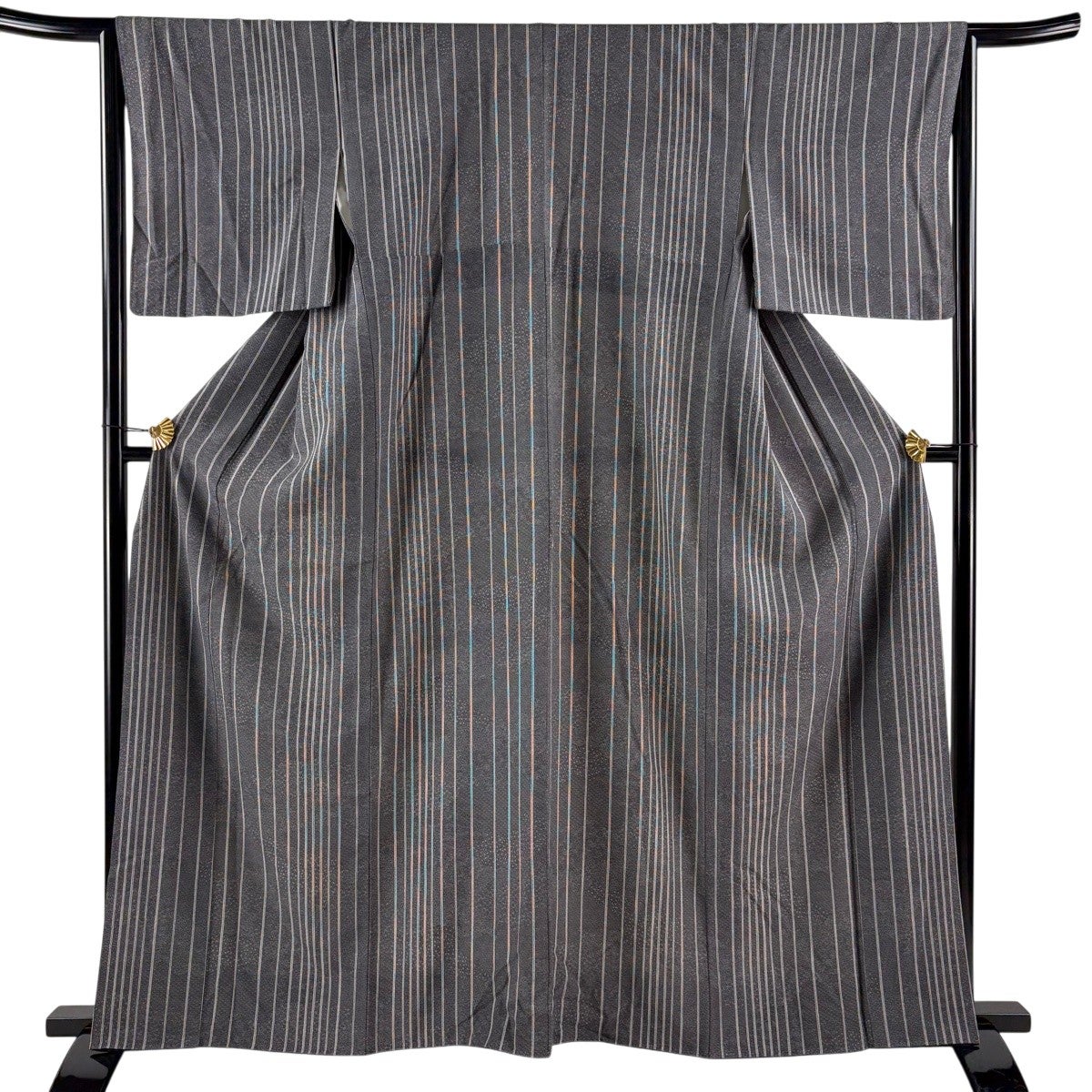 美品】 江戸小紋 身丈161cm 裄丈65cm M 袷 縞 寄せ柄 墨色 正絹 秀品