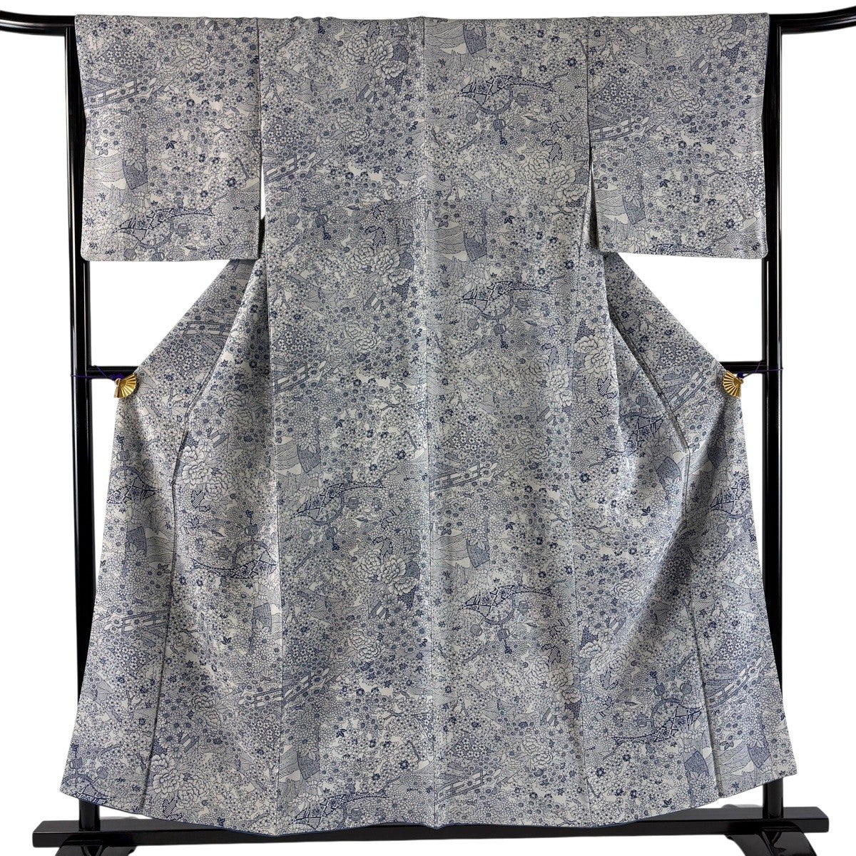 小紋 身丈158cm 裄丈68.5cm L 薄物 幾何学模様 丸文 水色 正絹 秀品