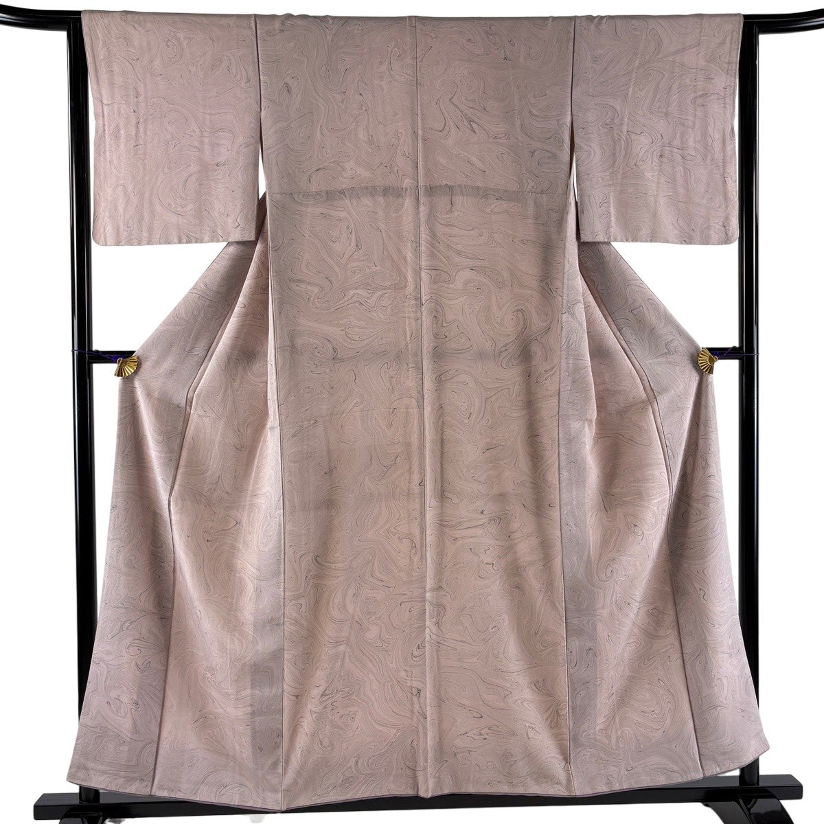 小紋 身丈156cm 裄丈63cm S 袷 バチ衿 墨流し ピンク 正絹 秀品｜中古