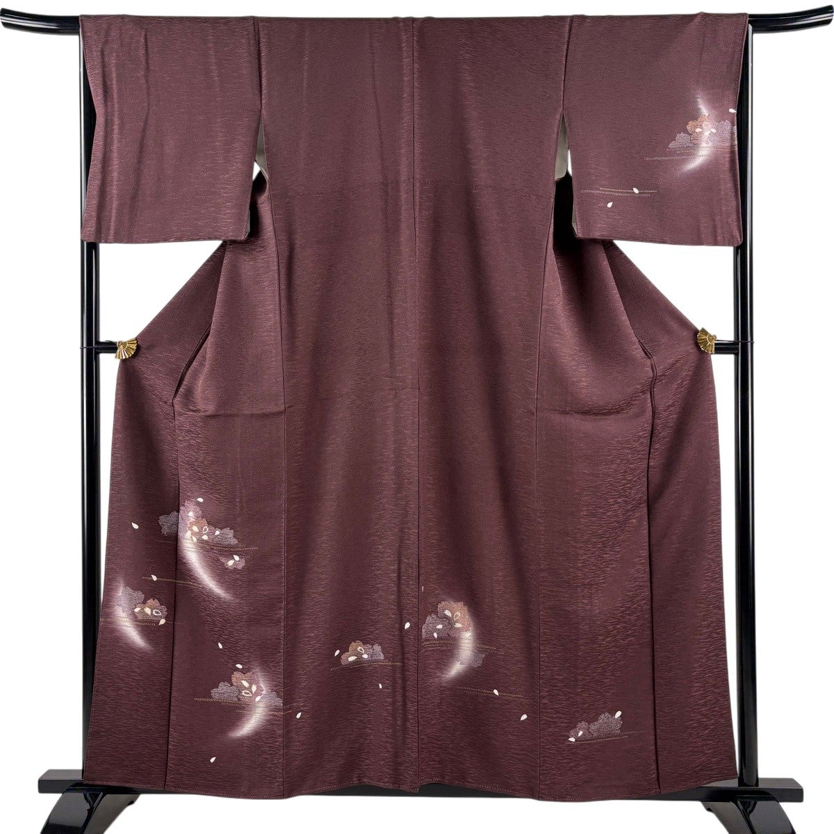 美品】 付下げ 身丈158cm 裄丈66cm M 袷 桜 花びら 金糸 金彩 茶紫