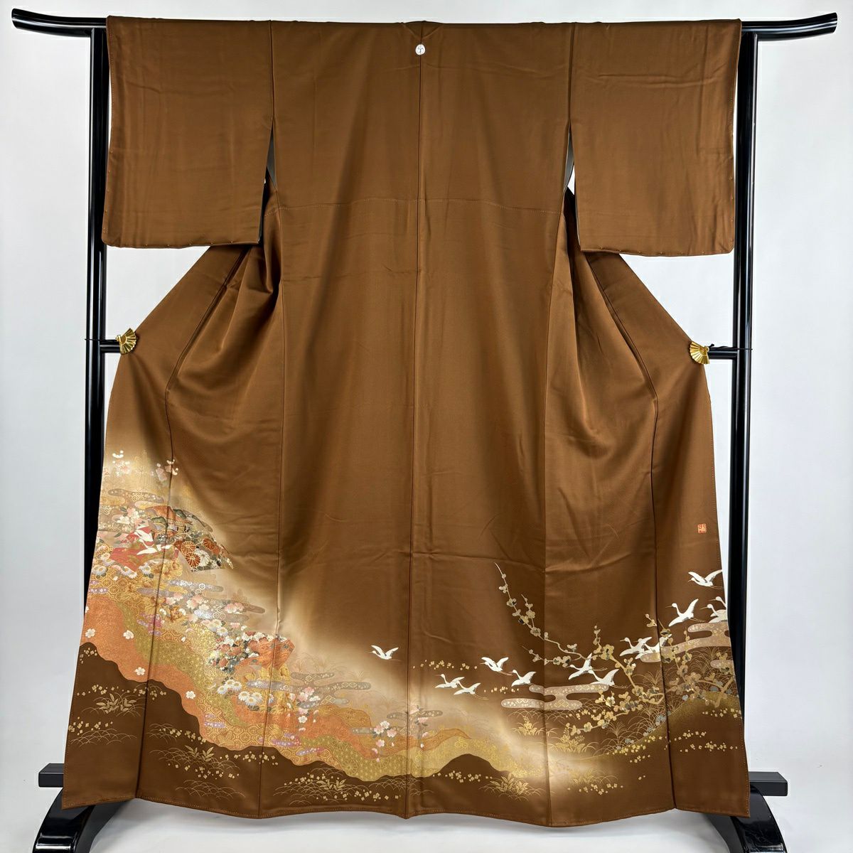 色留袖 身丈164.5cm 裄丈67.5cm L 袷 和田光正 落款あり 破れ色紙 波頭