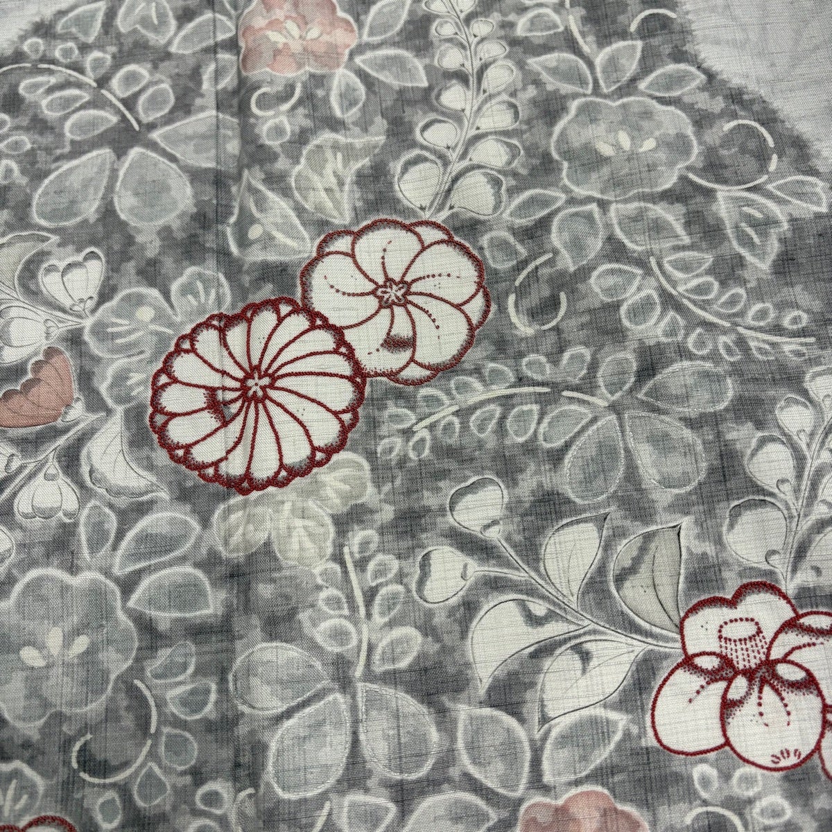 【美品】 訪問着 身丈159cm 裄丈64cm 正絹 秀品 【中古】 訪問着 身丈159cm 裄丈64cm M 袷 紬地 辻が花柄 刺繍 灰色 正絹 秀品