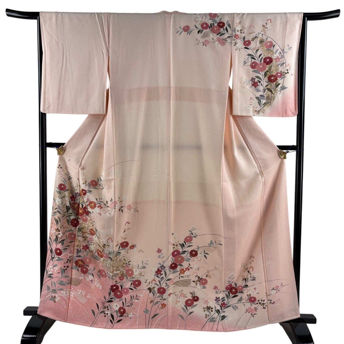 美品】 訪問着 身丈164cm 裄丈65cm M 袷 花車 流水 金彩 ぼかし ピンク