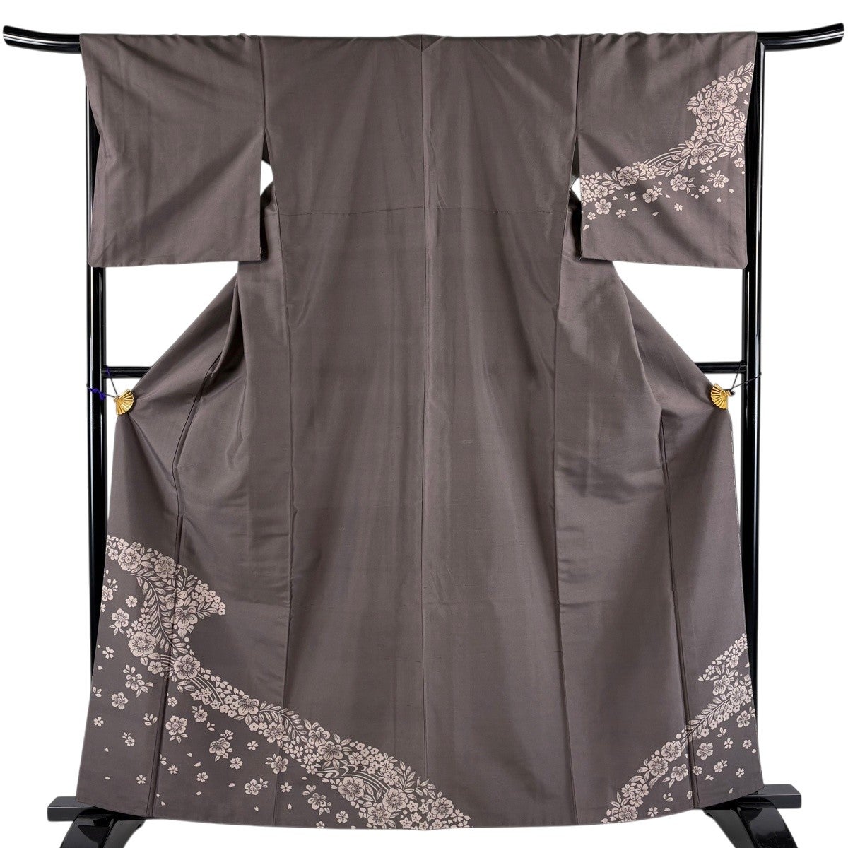 訪問着 身丈161.5cm 裄丈67cm M 袷 紬地 草花 焦茶色 正絹 秀品 訪問着 身丈161.5cm 裄丈67cm M 袷 紬地 草花 焦茶色 正絹 秀品