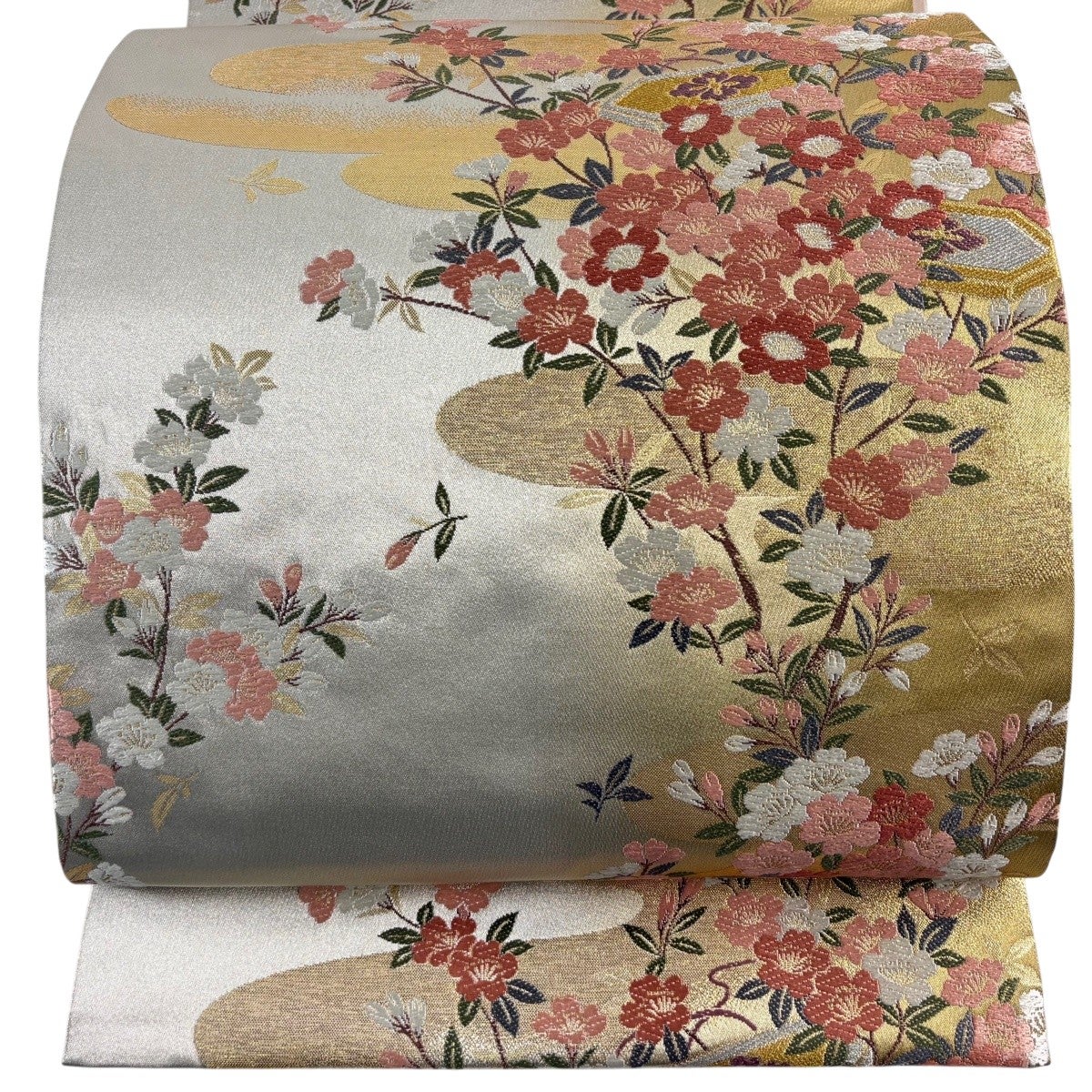 美品】 袋帯 秀品 草花 金銀糸 箔 銀色 六通 正絹｜中古・古着