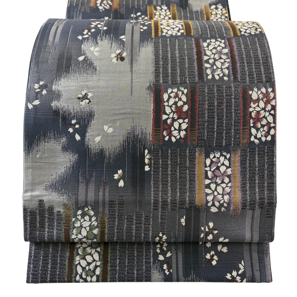 袋帯 名品 雪輪 花びら 箔 深緑 六通 正絹｜中古・古着・リサイクル
