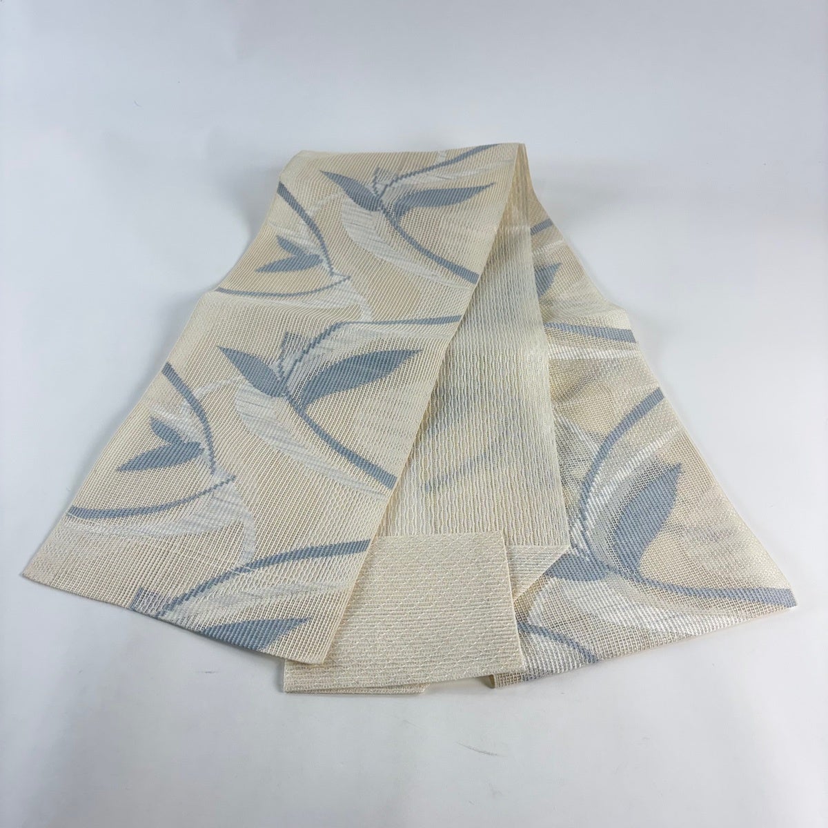羅の八寸名古屋帯　夏用　松葉仕立て 正絹 名古屋帯 秀品 夏帯 羅 八寸名古屋帯 松葉仕立て 枝葉 クリーム 正絹