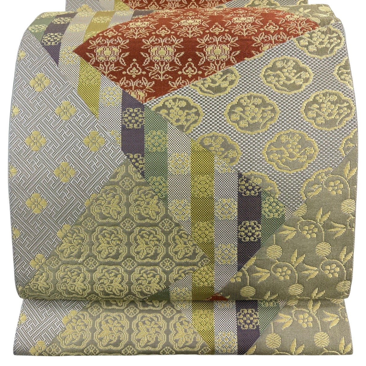 美品】 名古屋帯 秀品 証紙あり 八寸名古屋帯 博多織 寄せ柄 草花 金糸