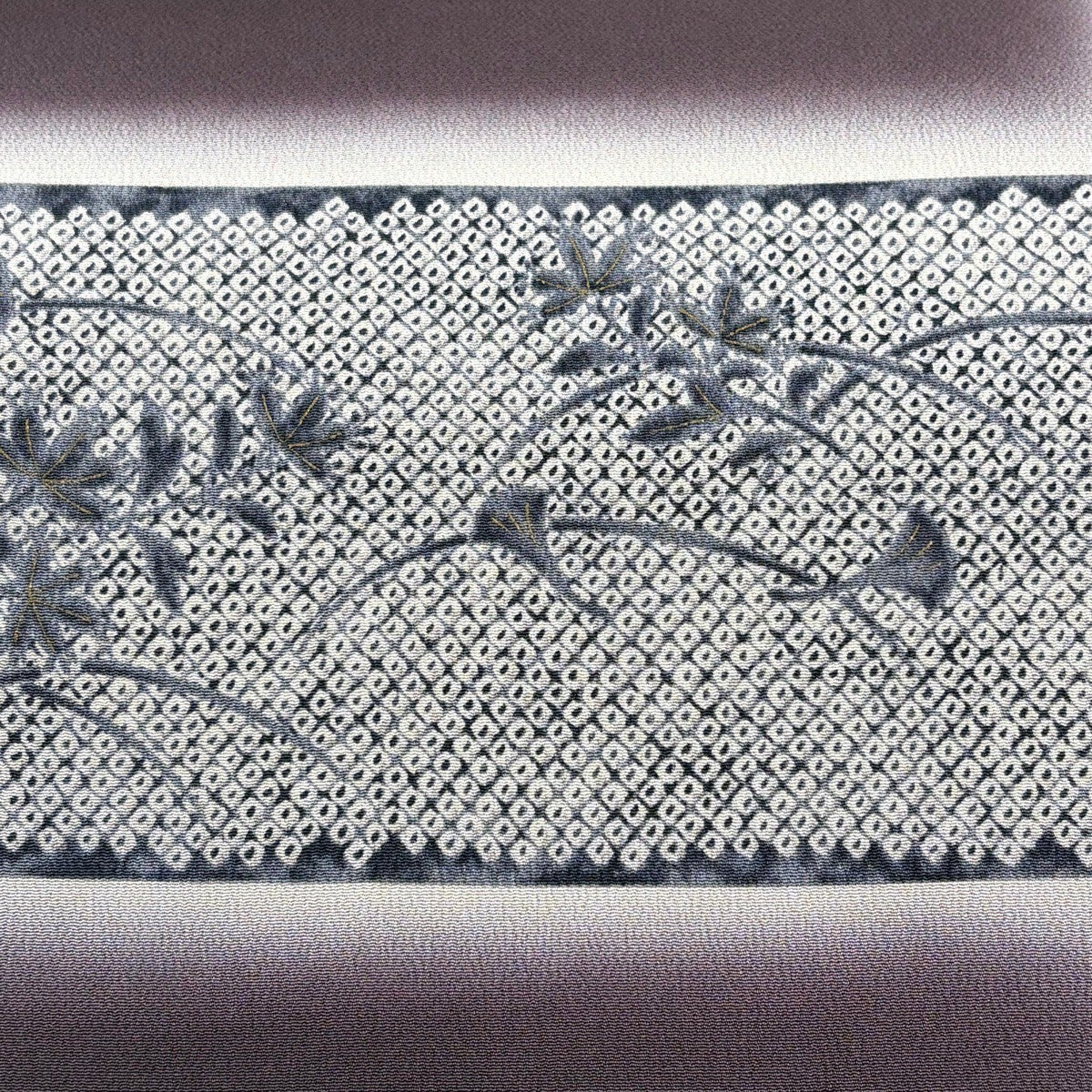 美品】 開き名古屋帯 秀品 草花 鹿子 金彩 茶紫 正絹｜中古・古着