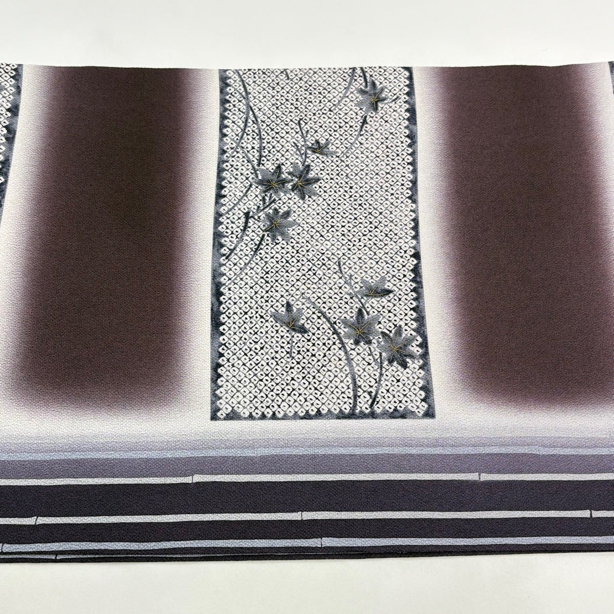 美品】 開き名古屋帯 秀品 草花 鹿子 金彩 茶紫 正絹｜中古・古着