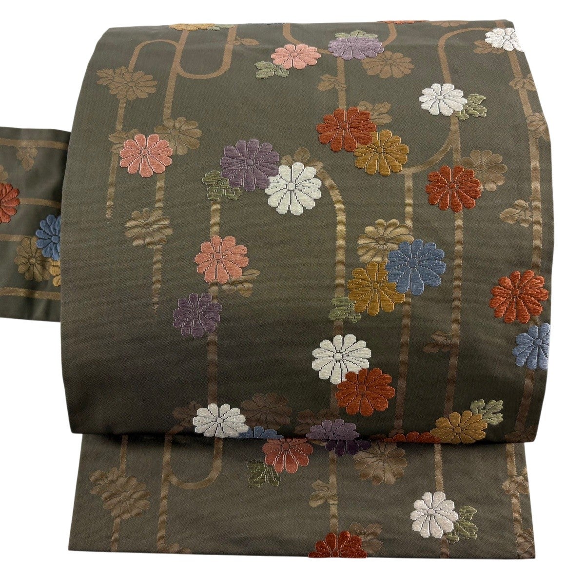 美品】 名古屋帯 秀品 菊 梅 縮緬 紫 正絹｜中古・古着・リサイクル