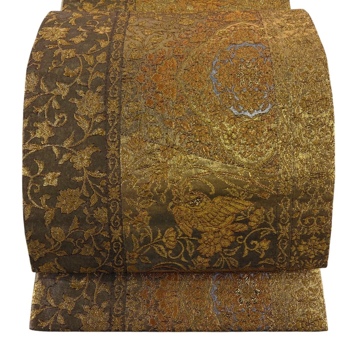 袋帯 秀品 華文 花唐草 金糸 箔 金茶 六通 正絹｜中古・古着